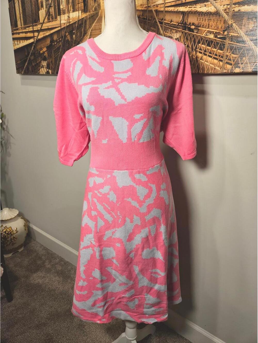 Victor Glemaud NSN Pink and Gray Patterned Sweater Dress 3X